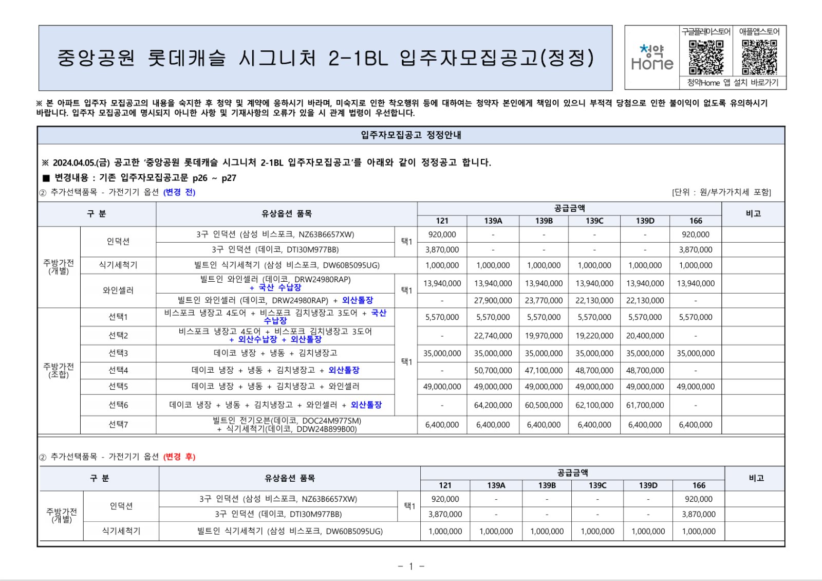 중앙공원 롯데캐슬 시그니처 입주자모집공고 주요 내용 1